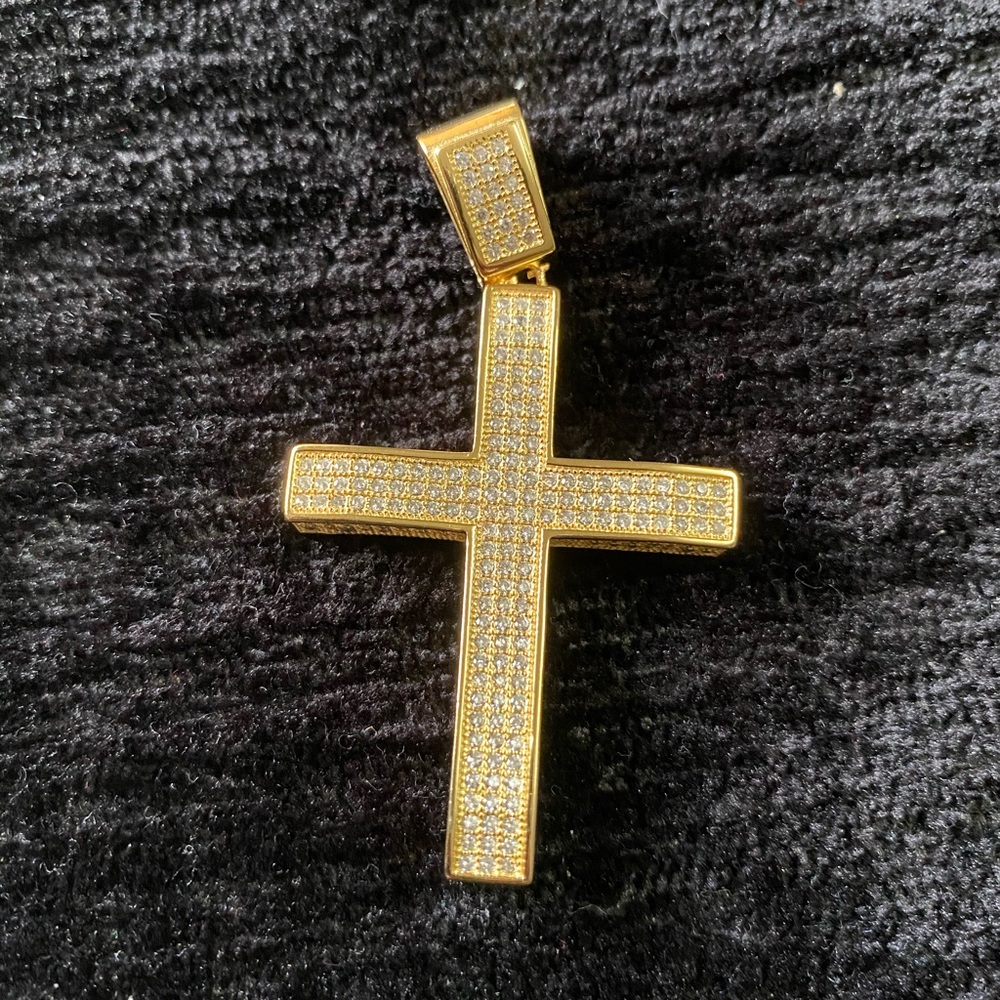 Yellow Gold Plated Hiphop Cross Silver Pendant